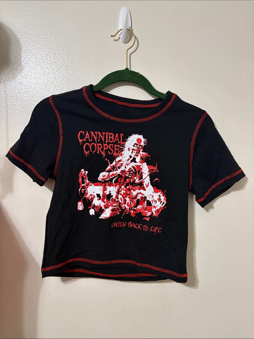 Hot Topic Black Short Sleeve Cannibal Corpse Graphic Tee with Red Stitching